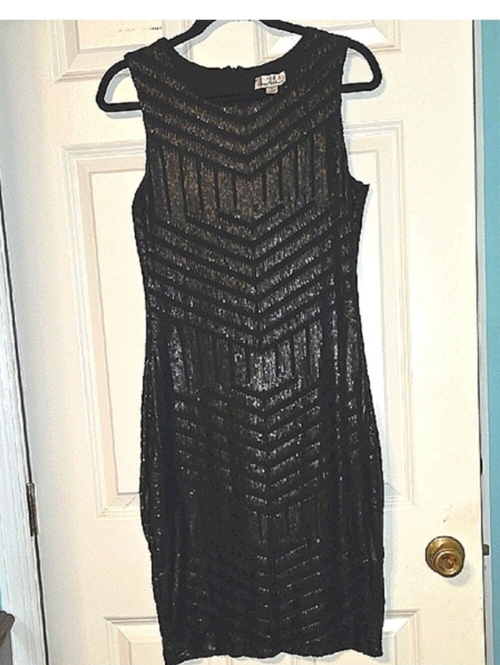 Olivia Matthews Black Chevron Sheath Mini Dress